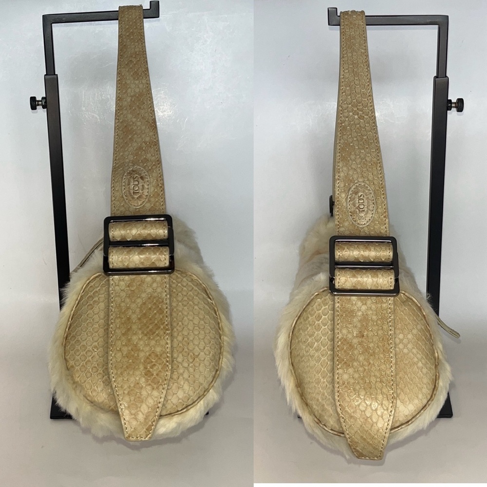 NWOT Vintage TOD’S ‘Bamboo’ Rabbit Fur/Python Leather Barrel Bag - Picture 5 of 17